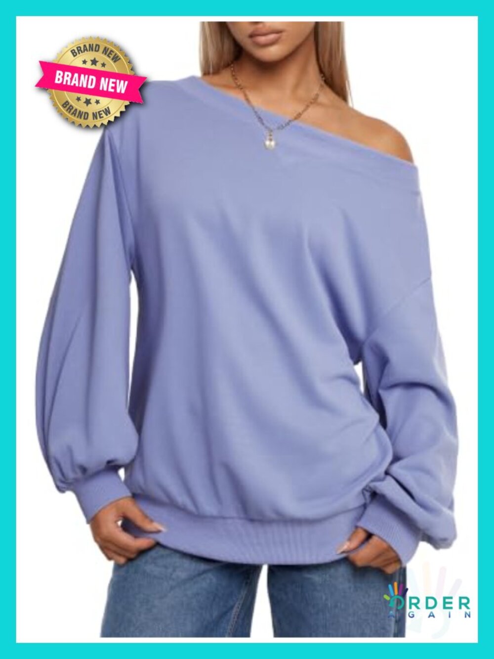 Off Shoulder Slouchy Pullover Sweatshirt Drop Shoulder Balloon Sleeve Lounge Top